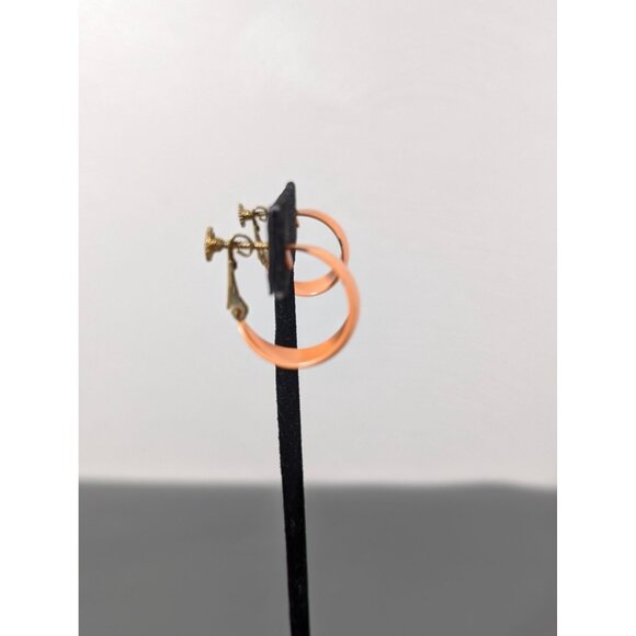 Vintage Napier Orange Peach Metal Hoop Earrings Screw Back CLip - Picture 3 of 8